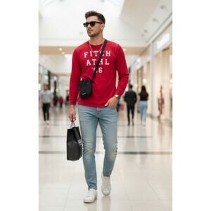 Vintage Y2K Abercrombie & Fitch Red Muscle Long Sleeve Top Preppy A&F